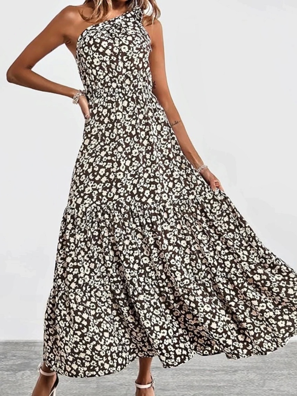 PrettyGarden Floral Maxi Dress Brown & Cream Size XXL Like New